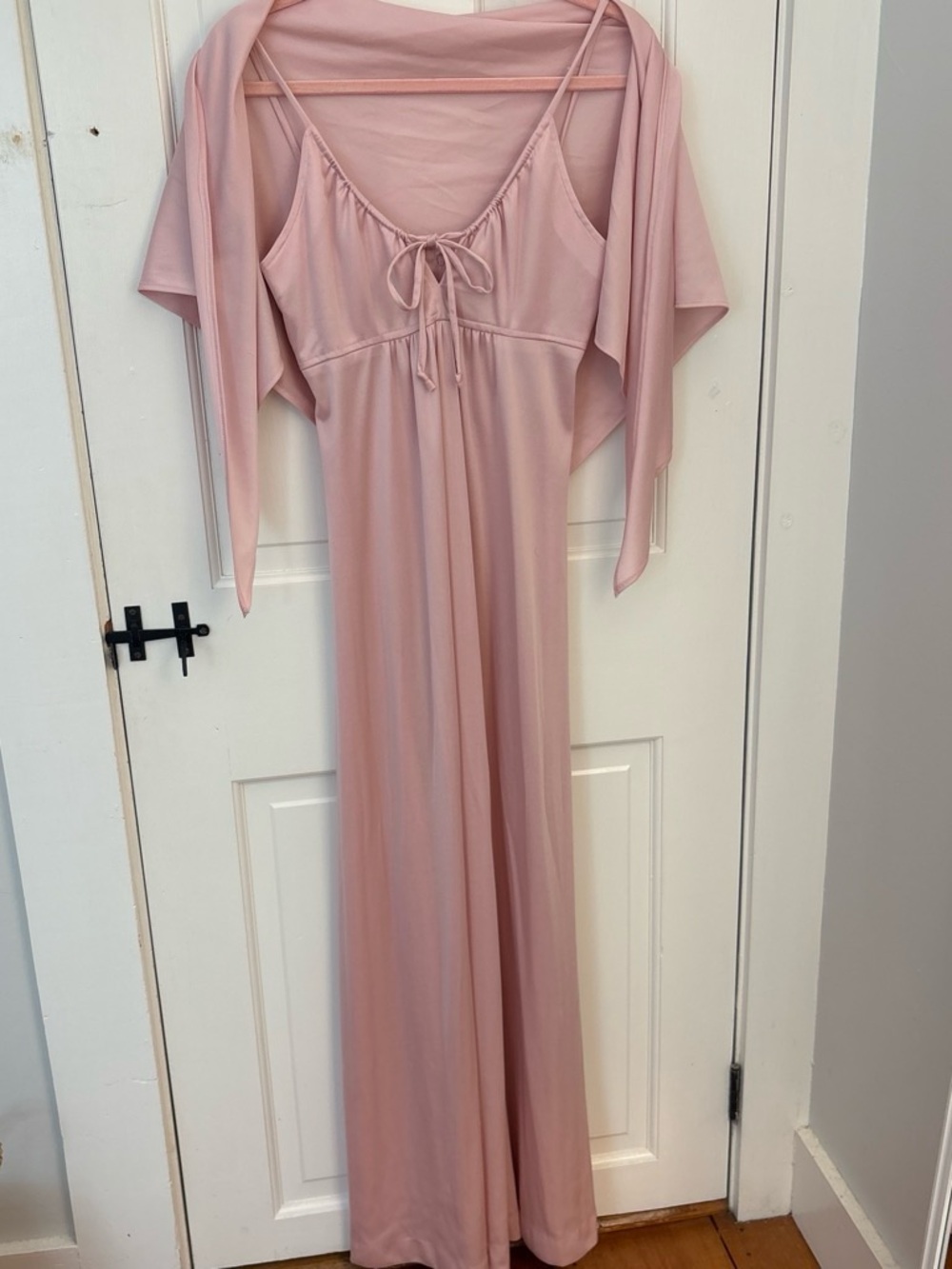 True vintage pink maxi dress with matching shawl